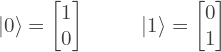 \[|0\rangle = \begin{bmatrix} 1\\ 0 \end{bmatrix} \hspace{1cm} |1\rangle = \begin{bmatrix} 0\\ 1 \end{bmatrix}\]
